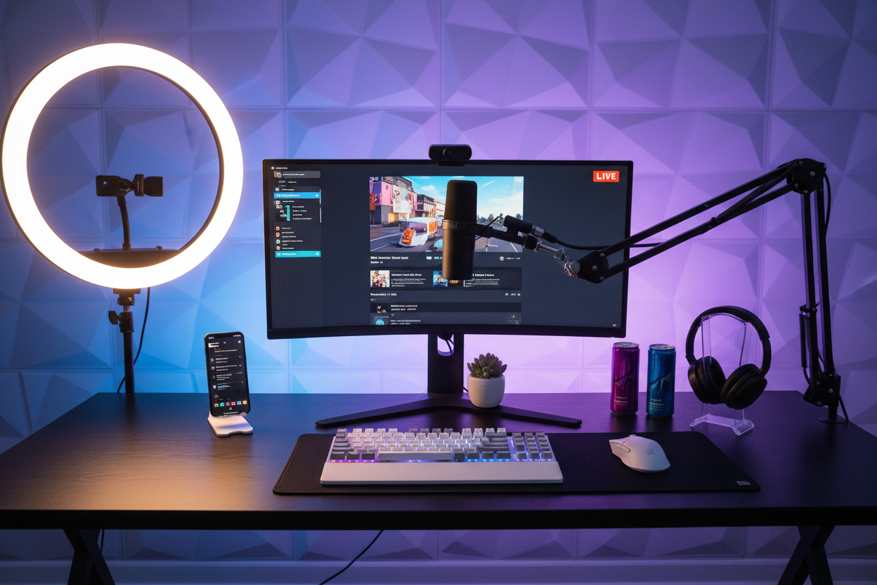 Content Creator Streaming Setup with all products arranged nice for a stream